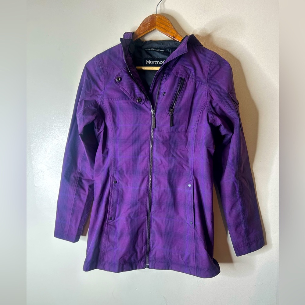 Marmot Membrain Waterproof Purple Plaid Hooded Jacket Size XS